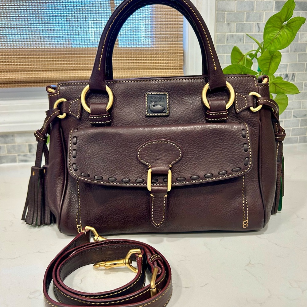 SOLD Dooney & Bourke Brown Leather Medium Front Pocket Satchel